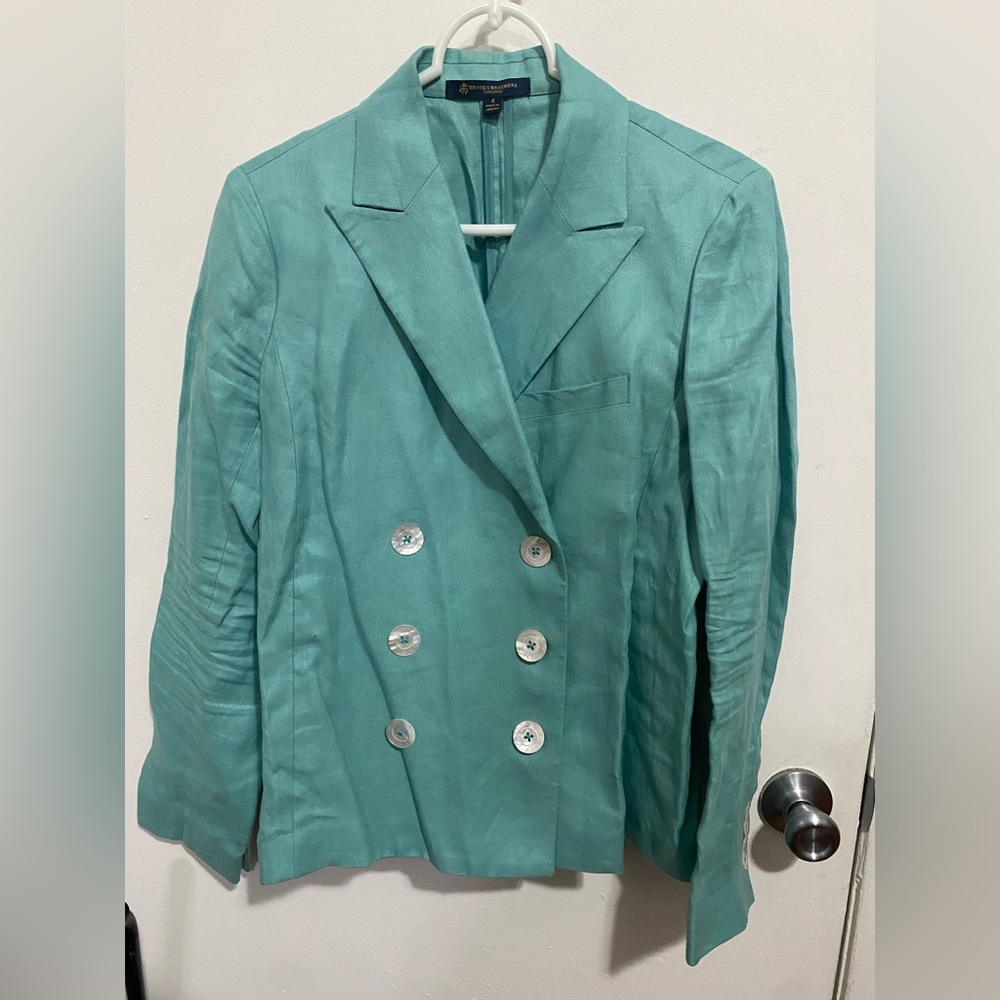 Brooks Brothers Teal Double-Breasted Linen Blazer